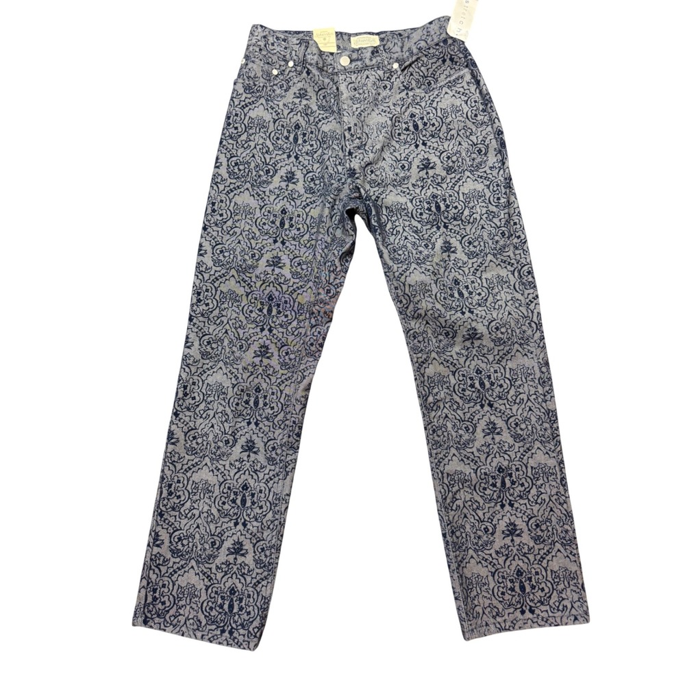 Coldwater Creek Jeans Womens 8 Blue New Damask Paisley Print Stretch Straight